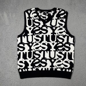 NWT Stüssy Men's Size XL Stacked Sweater Vest Ivory Wool Cotton Nylon Blend